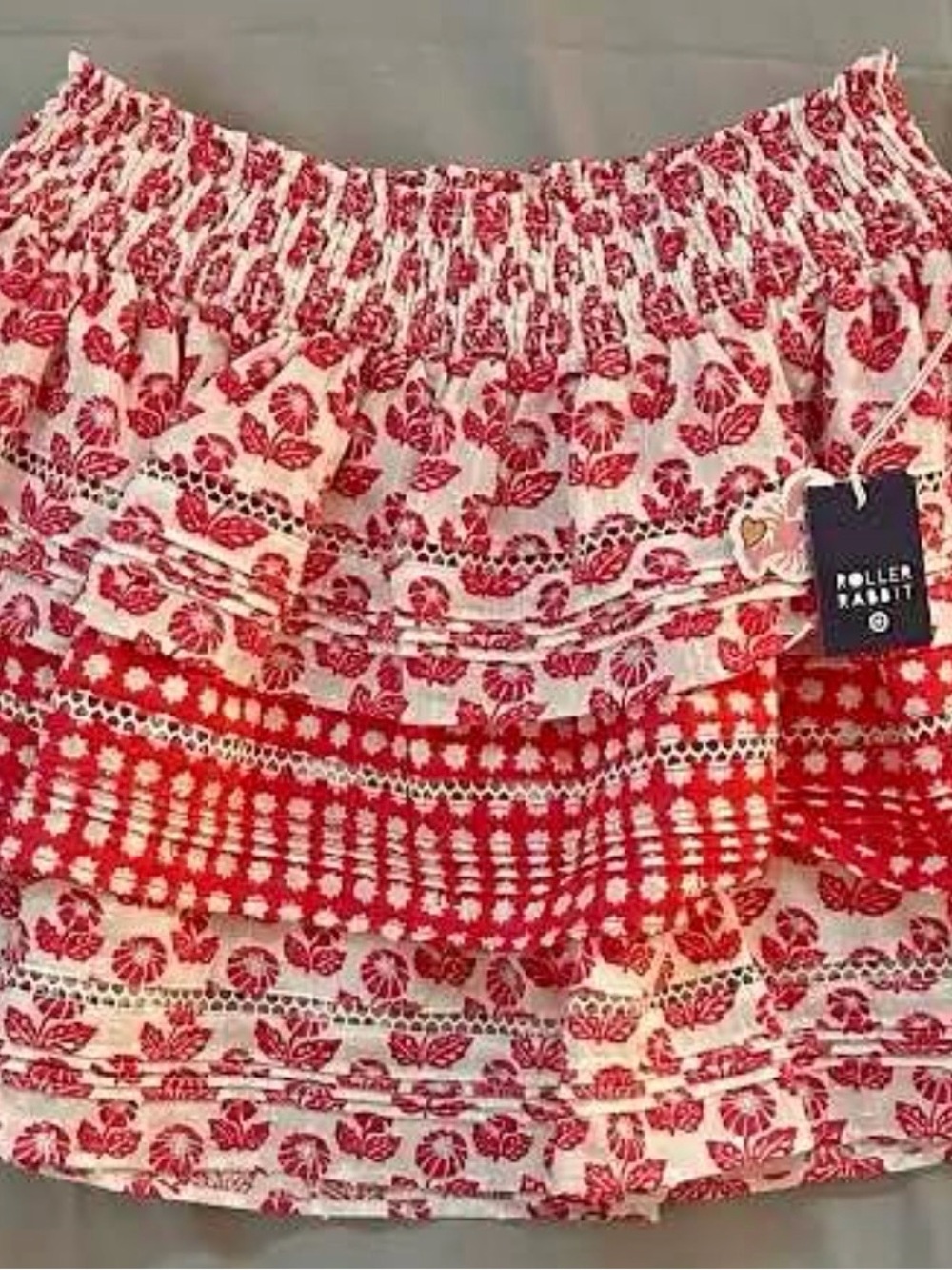 Roller Rabbit Red and White Floral Tiered Mini Skirt